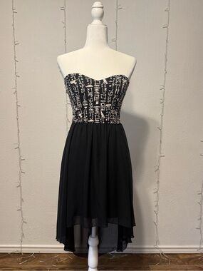 Papaya Black & Cream Strapless Hi-Low Dress